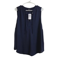 New Torrid Harper Size 0 Peacoat Navy Georgette Lace Up Sleeveless Blouse picture