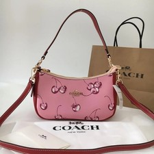 Coach CR290 Teri Shoulder Pink Cherry Print Coated Canvas Leather Outlet picture