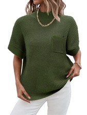 Zeagoo Womens Short Sleeve Oversized Tops Fall Pullover Sweater Army Green XL picture