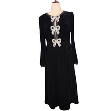 Saloni Velvet Midi Dress Women Black Embellished Bow Camille Cocktail Party picture