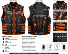 Men's Genuine Cowhide Leather Punk Studded Biker Vest Black Motorcycle Waistcoat picture