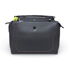 Pre-owned Fendi Dotcom Grey Leather Top Handle Bag Contrast Color Stitching picture