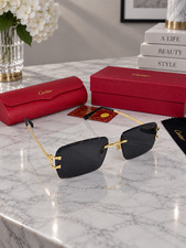 Cartier Big C Diamond Cut Black Frameless Lens Gold Frame picture
