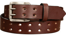 Brown Smooth Edge Double Prong Holey Bull Bullhide Dress or Casual Belt Quality picture