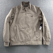 American Living Mens Jacket Khaki Size Large Bomber Stand Collar 100% Cotton picture