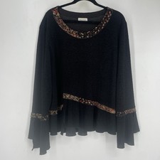 Vintage 90s Design Todays Black Sheer Angel Sleeve Floral Top Whimsigoth Witchy picture