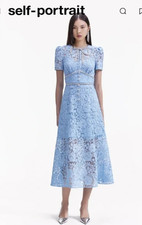 Self-Portrait Blue Cord Lace Bow Midi Dress Size 0 Wedding Guest Cocktail picture