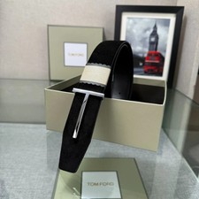 Tom Ford Men's Black Suede Leather Belt 38mm Silver T Buckle New picture