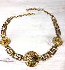 Vintage Gold Lion Head Medallion Belt Greek Key Statement Waist Chain 36 picture