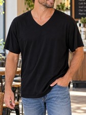 Alfani Men’s Black V Neck Shirt Size M Short Sleeve Stretch Casual Modern Top picture