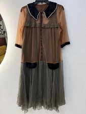 Age of Love by Nataya Elegant Sheer Tan and green dress with black trim Sz L picture