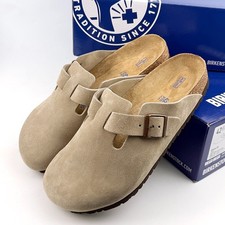 Birkenstock Boston Taupe Suede Leather Soft Footbed Clogs Unisex New picture