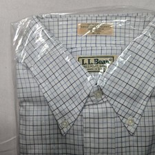 Vintage LL Bean Dress Shirt Men 16 35 Deadstock NWT USA Made Navy Blue Check picture