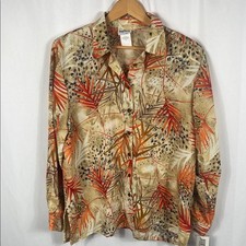 NEW Vintage 90's Bon Worth Women's Large Leaf Print Button Up Blouse Old Stock picture