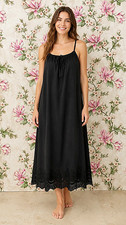 SoieRose Black 100% Cotton Spaghetti Strap Maxi Eyelet Nightgown SR-1332 picture