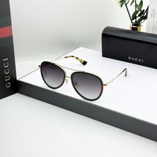 Gucci GG0062S 57mm Aviator Green/Red Unisex Sunglasses with Light Grey Lens picture
