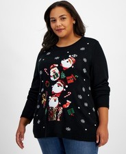 $54 Holiday Lane Plus Santa Sweater Deep Black 3X picture