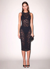 Fleur du Mal NWT Black Floral Lace Sleeveless Long Stretch Dress Women’s M picture