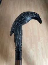 Rare Victorian RAVEN Handcrafted Walking Stick Cane-AL Black Steampunk Handle picture