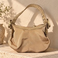 Kathy Van Zeeland Tan Metallic Mesh Hobo Bag Shoulder Bag picture