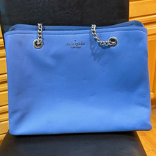 kate spade new york Pebbled Blue Leather Shoulder Bag Zip Chain Strap picture