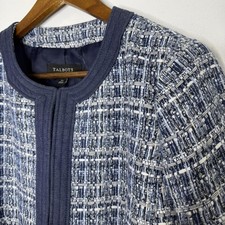 Talbots Jacket Womens 10P Navy Blue White Tweed Boucle Open Front Collarless NEW picture