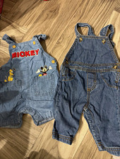 Disney Mickey Mouse & Carter's Blue Denim Overalls 2pc Lot 3-6 Months picture
