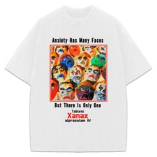Xanax Anxiety Has Many Faces T-Shirt Vintage AD Retro Custom Graphic Tee picture