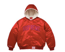 Mitchell & ness lined hooded satin varsity jacket red picture