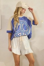Sage + Fig Peace Sign Washed Cotton Tee Top Size M picture