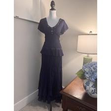 90s Y2K Practical Magic Whimsigoth Beaded Navy Maxi Skirt Set M picture
