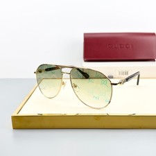 Gucci GG1220S Sunglasses Gold Frame Green GG Pattern Lenses Aviator New w/ Case picture
