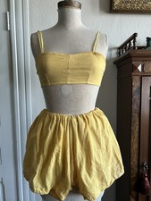 Vintage 1920s 1930s Lingerie Set Yellow Cotton Bra & Shorts Playsuit Handmade XS picture