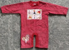 Kid’s Bon Bon Red “Time” Themed One Piece Romper Pajamas Size 12 Months Vintage picture