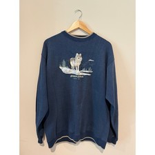 Vintage 90s Sports Afield Navy Timber Wolf Embroidered Crewneck Sweatshirt L picture