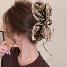 1Pcs Women'S Style, Brown Cashew Flower Bow Hair Clip, High-End and Elegant Hair picture
