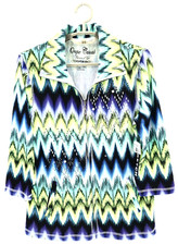NWT ONQUE CASUALS Women's Stretch Polyester Zip Jacket 3/4 Sleeve Geometric M picture