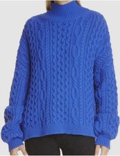 NWT $440 Alice + Olivia Cobalt Blue Oversize Cable-Knit Wool Sweater Women Sz S picture