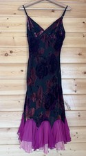 VTG Betsey Johnson 90s Silk Rayon Velvet Burnout Floral Pink Ruffle Dress Size 8 picture
