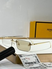 FENDI FE4172US Gold Rimless Rectangle Sunglasses Light Brown Lenses 58-18-140 picture