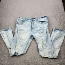 Makobi Romano Jeans Mens 40x32 Blue Distressed Denim M1934 picture
