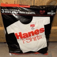 Vtg 1987 Hanes Crew Neck T-Shirt 3 Pk Deadstock Sealed M 100% Cotton Tee Blank picture