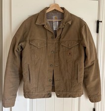 Vintage 2003 Carhartt J233 FRB Sherpa Lined Sandstone Trucker Jacket Men's M picture