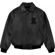Men's Black Real Leather Bomber Jacket Avirex Style American Flight Boxy Coat picture