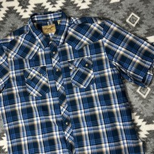 Wrangler Retro Blue Plaid Pearl Snap Western Shirt Mens XXL Sawtooth Pockets picture