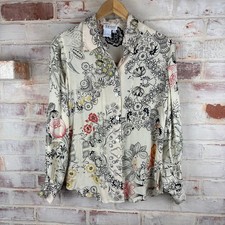 TESS 100% Silk Blouse Vintage Floral Button Front Soft Romantic Neutral picture