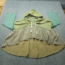 POL Clothing Green Colorblock Waffle Knit Hoodie Boho High Low FKT836 Small picture