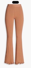 Herve Leger Ruffled Ribbed-knit Flared Pants Brown Authentic Size 2 NWT Long XS picture