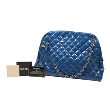 Chanel Just Mademoiselle Patent Quilted Leather Large Ladies Bowling Bag - Blue picture