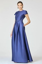 Sachin & Babi Washed Indigo Blue Blythe Box Pleat Beaded Belt Gown Size 18W $995 picture